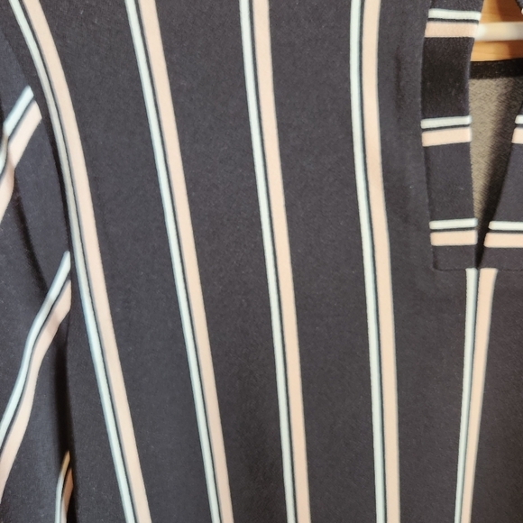 ADRIANNA PAPELL 3/4 SLEEVE STRIPE BLOUSE TOP TUNIC BLACK WHITE BLUSH SMALL NWT - Picture 4 of 12